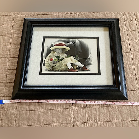 Kim Anderson - Little Girl with red rose picture with black frame and matting - Picture 4 of 5